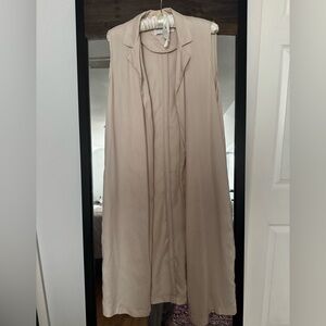 Tencel Sleeveless Long Vest Notched Lapel